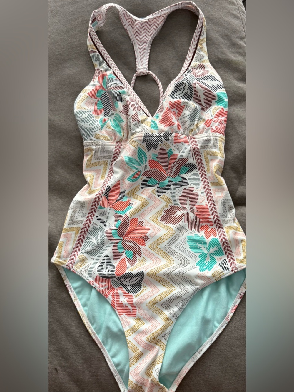 prAna Floral Chevron One-Piece Swimsuit - Mint, Coral, Yellow